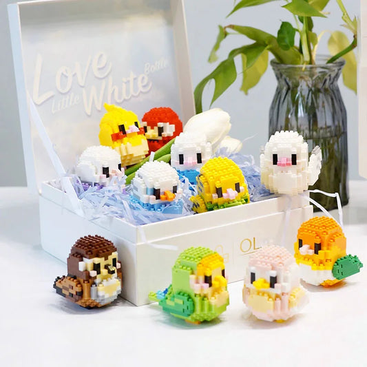 Kawaii Building Blocks 3D Bird Cute Parrot Model Assemble Table Decor Children Toys for Kids Gifts Micro DIY Bricks