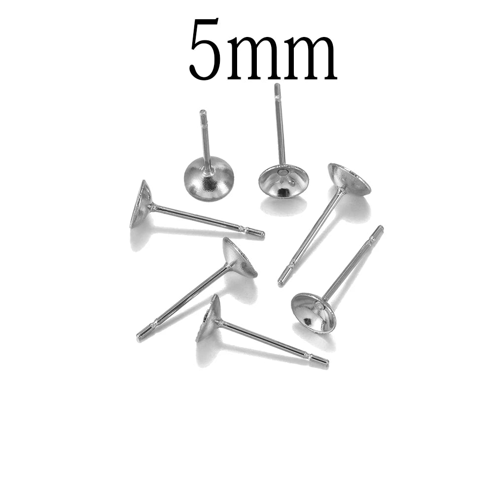 100pcs Stainless Steel Cup shape Earring Settings Ear Post Pin Findings DIY Ear Jewelry Making Earrings Blank Base Fits Crystal