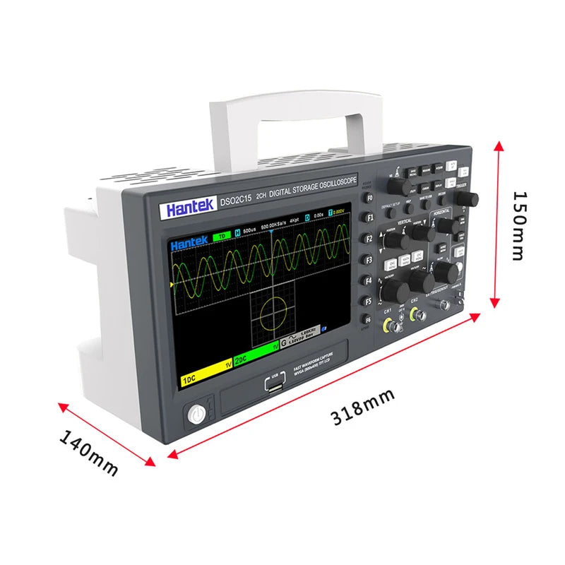 Hantek DSO2D15 Digital Oscilloscope DSO2C10 2D10 2 Channels 150MHz Osciloscópio 25MHz Signal Generator Voltmeter Frequency Meter