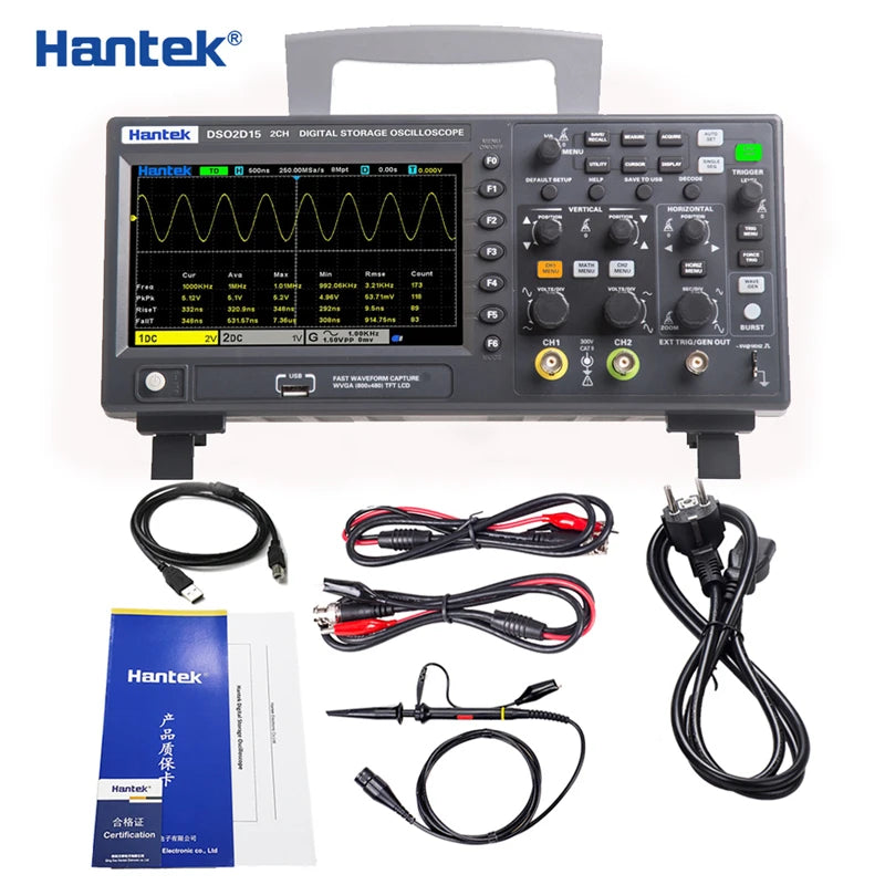 Hantek DSO2D15 Digital Oscilloscope DSO2C10 2D10 2 Channels 150MHz Osciloscópio 25MHz Signal Generator Voltmeter Frequency Meter