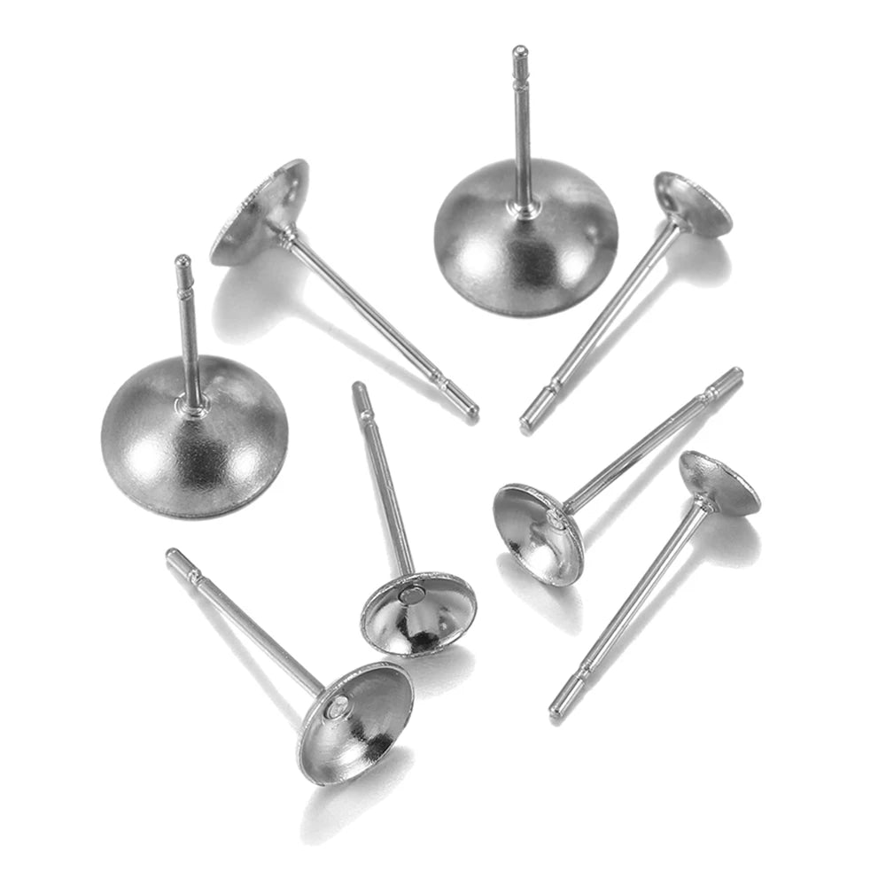 100pcs Stainless Steel Cup shape Earring Settings Ear Post Pin Findings DIY Ear Jewelry Making Earrings Blank Base Fits Crystal