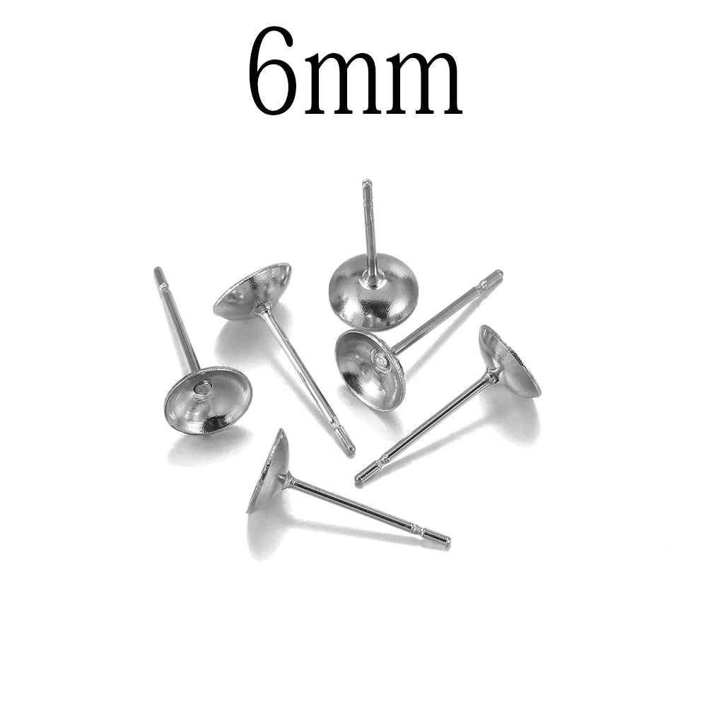 100pcs Stainless Steel Cup shape Earring Settings Ear Post Pin Findings DIY Ear Jewelry Making Earrings Blank Base Fits Crystal