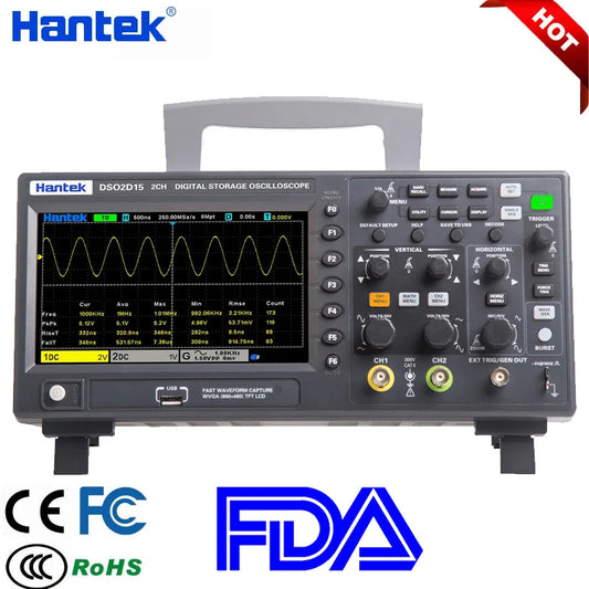 Hantek DSO2D15 Digital Oscilloscope DSO2C10 2D10 2 Channels 150MHz Osciloscópio 25MHz Signal Generator Voltmeter Frequency Meter