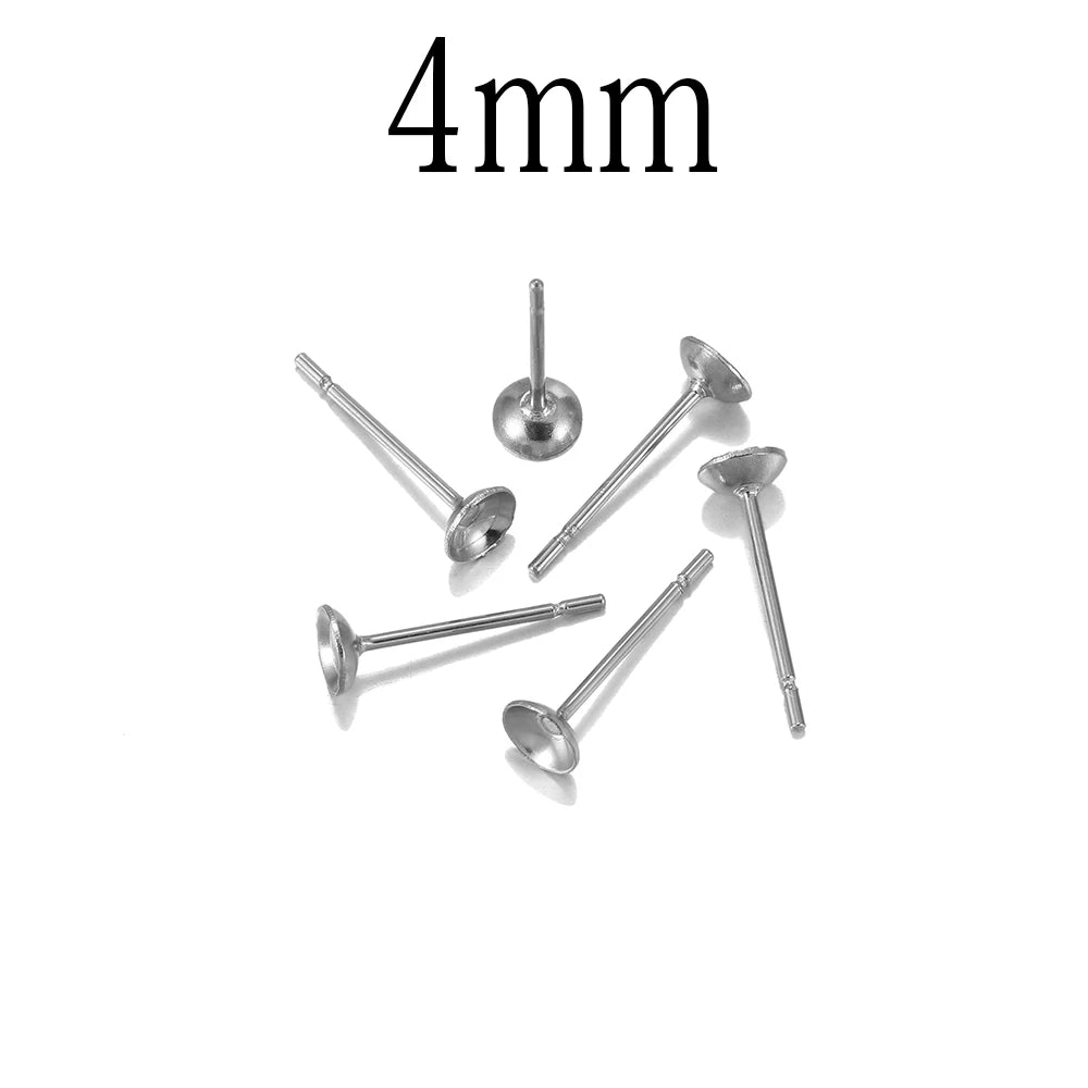 100pcs Stainless Steel Cup shape Earring Settings Ear Post Pin Findings DIY Ear Jewelry Making Earrings Blank Base Fits Crystal