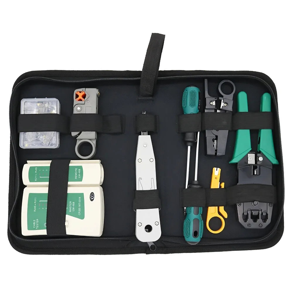 Network Tool Kits Professional- Net Computer Maintenance LAN Cable Tester 9 in 1 Repair Tools,8P8C RJ45 Connectors,Cable Tester