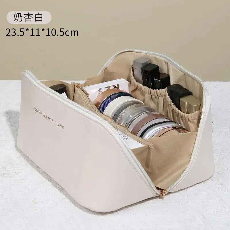 Large Capacity Pillow Storage Bag, PU Leather Waterproof, Portable Makeup Bag, Travel and Business Travel, Portable Toiletries B