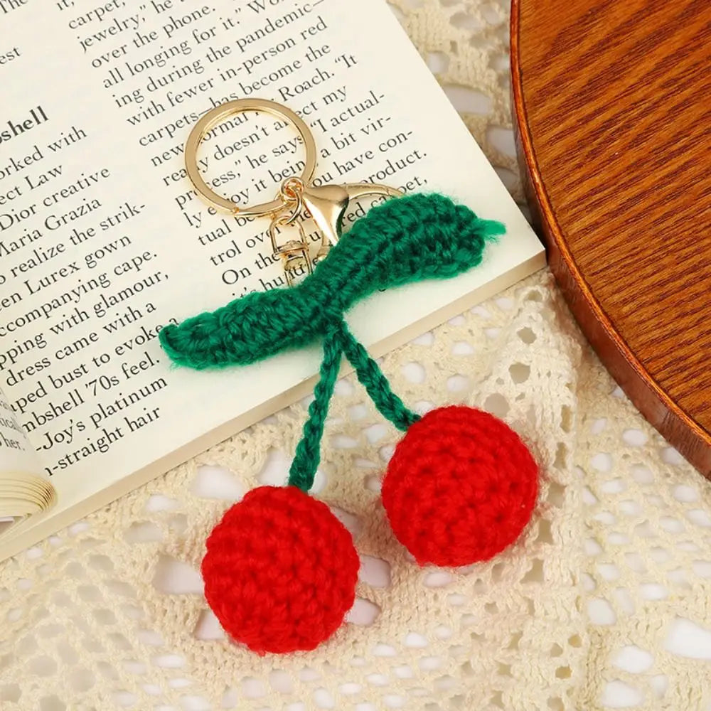 New Knitted Fruit Keychain Simulation Strawberry Cherry Pear Peach Key Ring Women Girl Car Bag Key Pendant Jewelry Key Holder