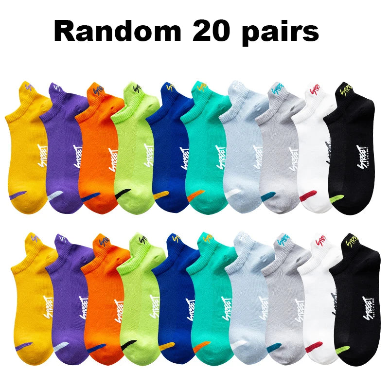 5/10/20 Pairs Bright Color Ankle No Show Socks Men Breathable Street Fashion Sport Deodorant Invisible Travel Running Socks