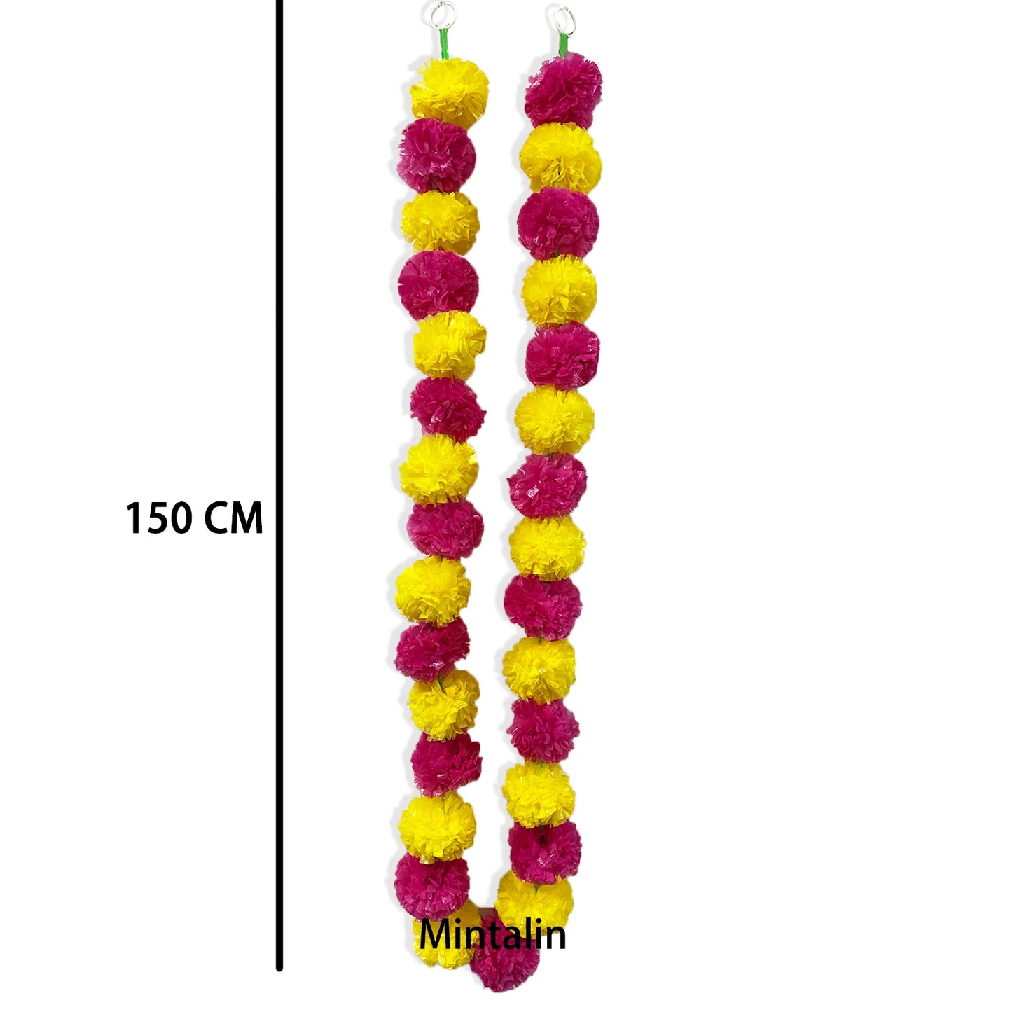 Marigold Garland for Decoration 10 Pcs of 5 feet (1,52 m)˜ Long Strands Artificial Marigold Flowers, Indian Décor for Pooja