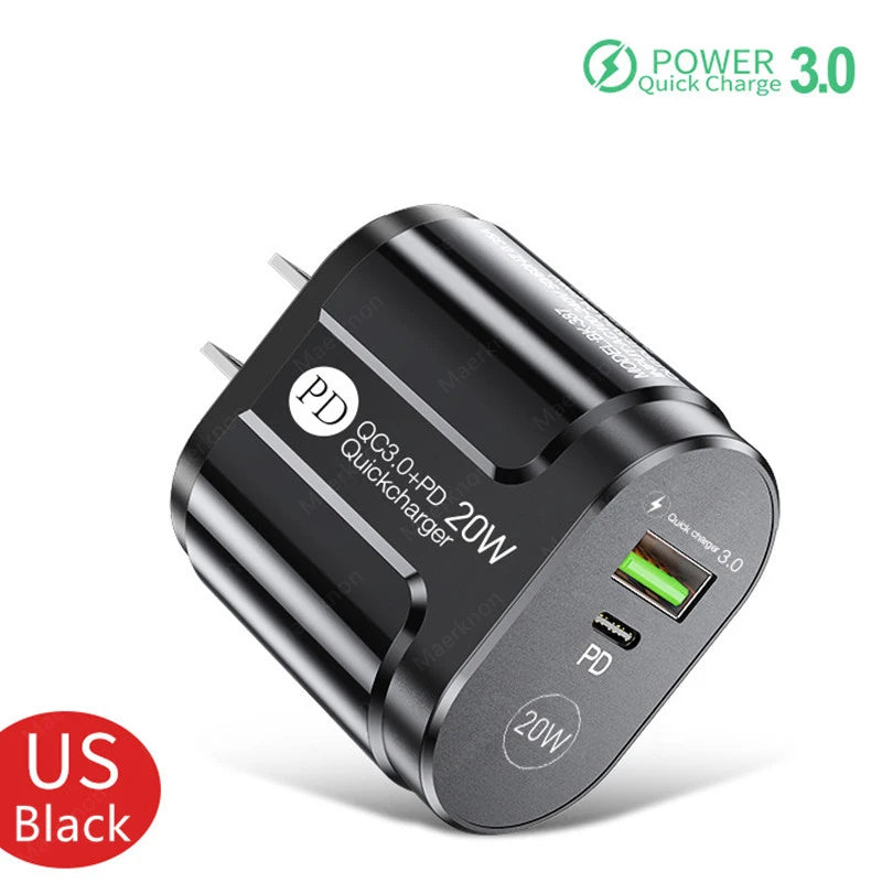 USB Charger Quick Charge QC4.0 3.0 For iPhone Xiaomi Oneplus 40W EU/US/UK Plug Fast Phone Adapter Portable Type C Wall Charger