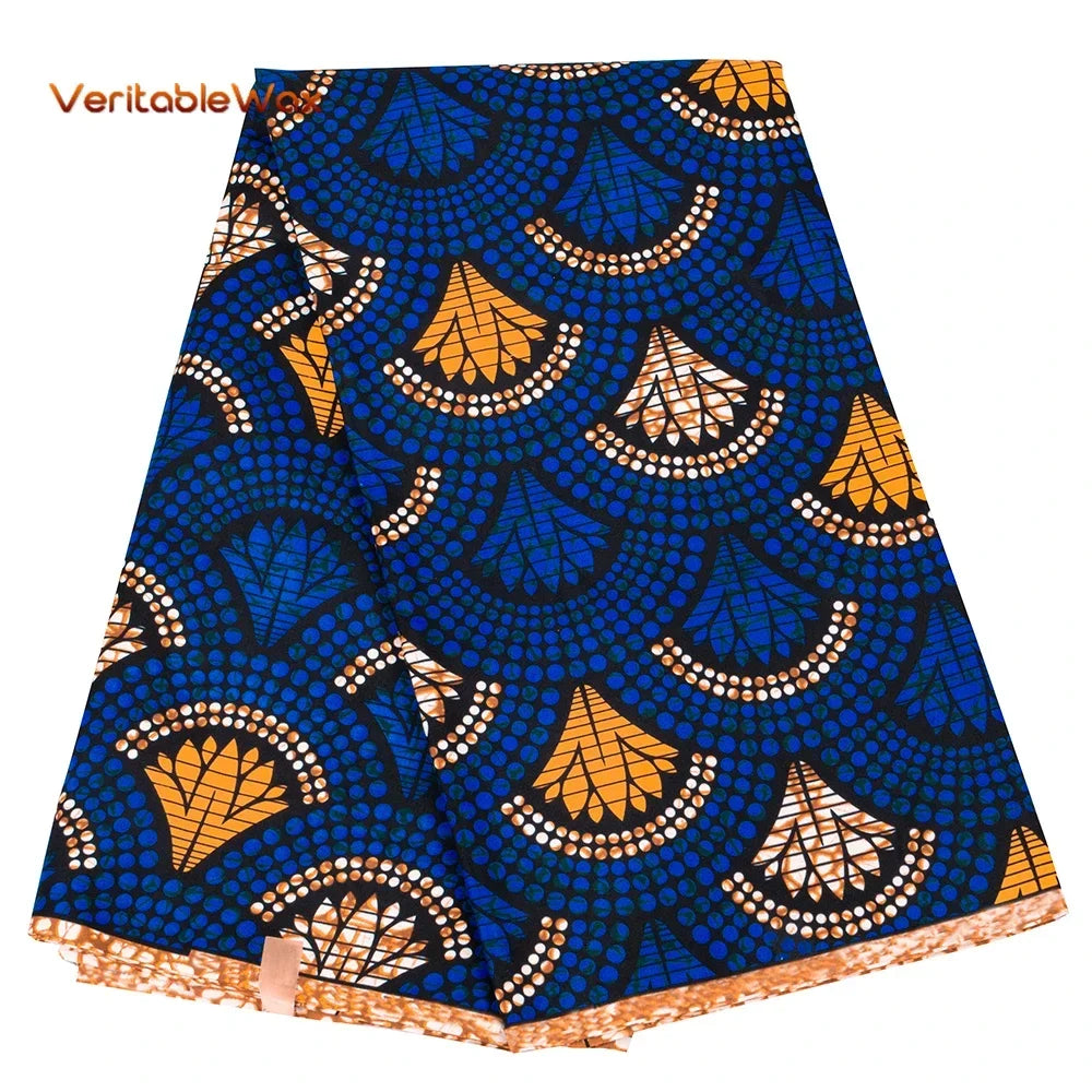 Veritablewax Fan Pattern African Fabric By the Yard Polyester Material For Handsewing High Quality Cloth for Party Dress A-27