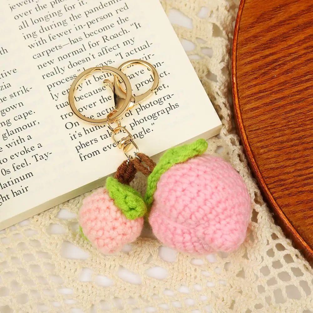 New Knitted Fruit Keychain Simulation Strawberry Cherry Pear Peach Key Ring Women Girl Car Bag Key Pendant Jewelry Key Holder