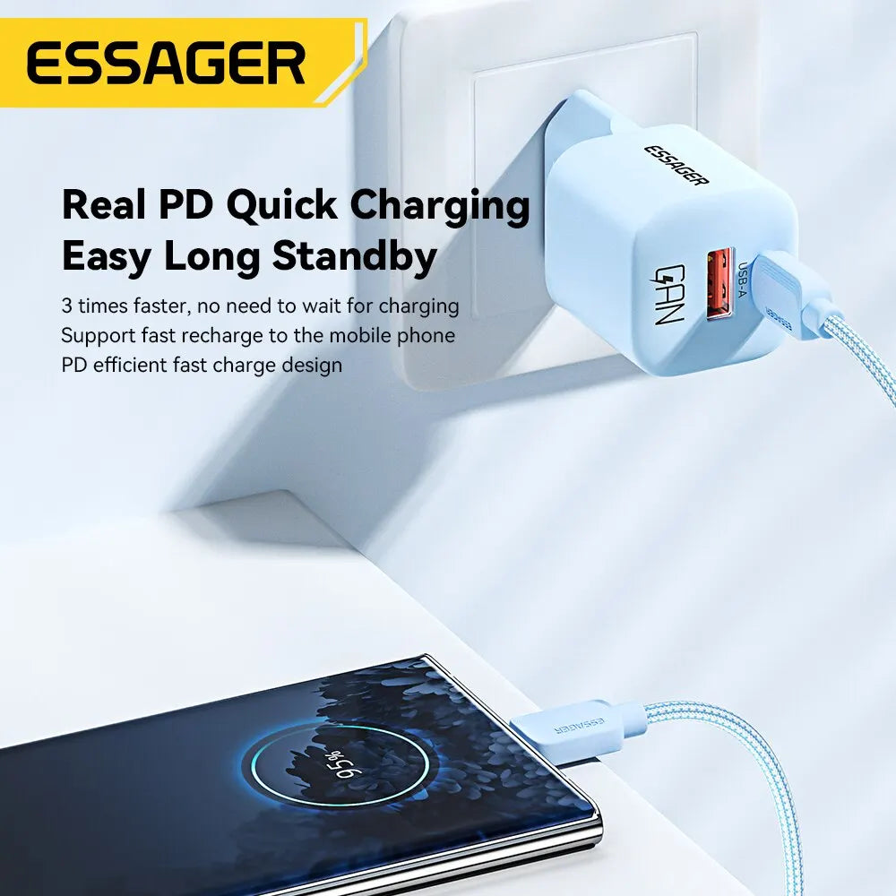 Essager 20W GaN USB Type C Charger PD Fast Charge Phone QC 3.0 Quick Chargers For iPhone 14 13 12 11 Pro Max Mini iPad Charging