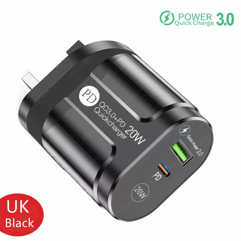 USB Charger Quick Charge QC4.0 3.0 For iPhone Xiaomi Oneplus 40W EU/US/UK Plug Fast Phone Adapter Portable Type C Wall Charger