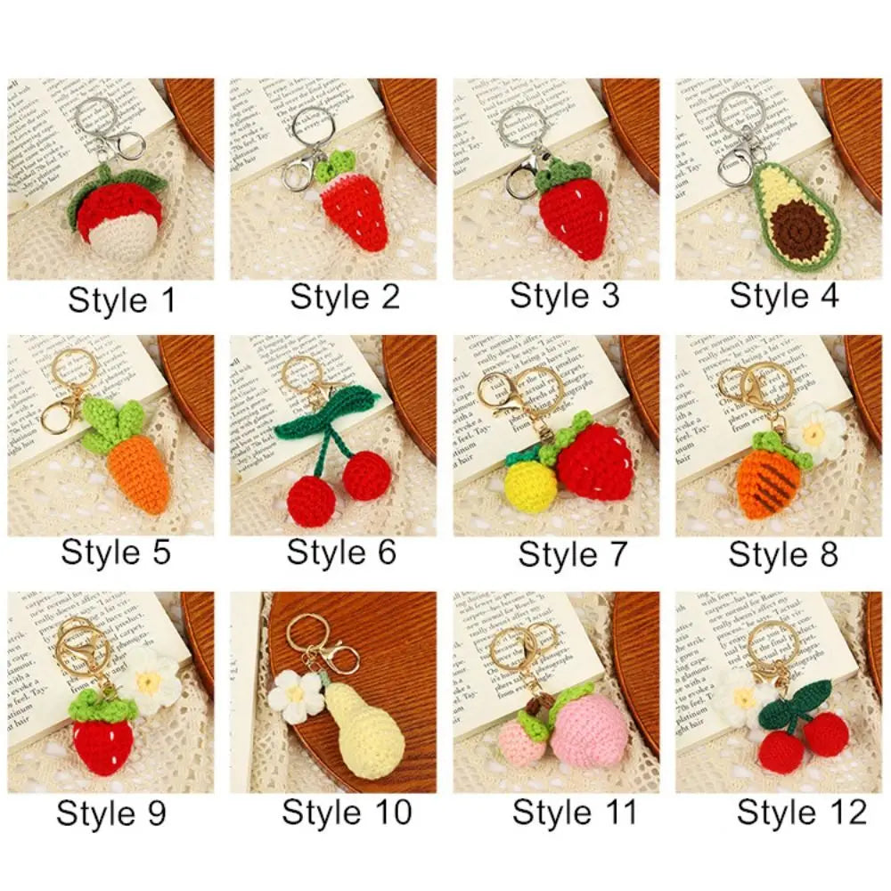 New Knitted Fruit Keychain Simulation Strawberry Cherry Pear Peach Key Ring Women Girl Car Bag Key Pendant Jewelry Key Holder