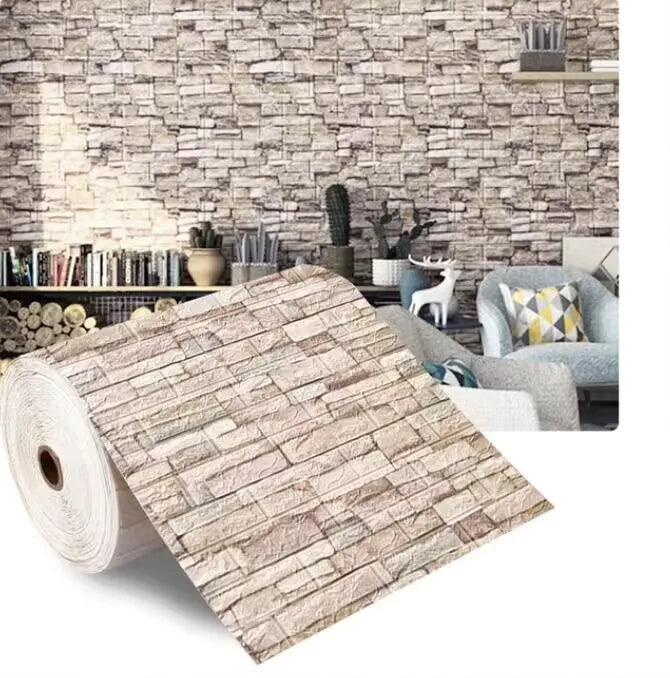 70cmx2m 3D Soft Foam Brick Wallpaper Sticker Roll DIY Self Adhesive Living Room Home Kitchen Bathroom Decorative Wall Paper