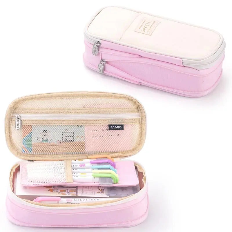 Kawaii Pencil Case Large Capacity Pen Bag Double Layer for Students Pouch Holder Box Office Stationery Back to School Supplies