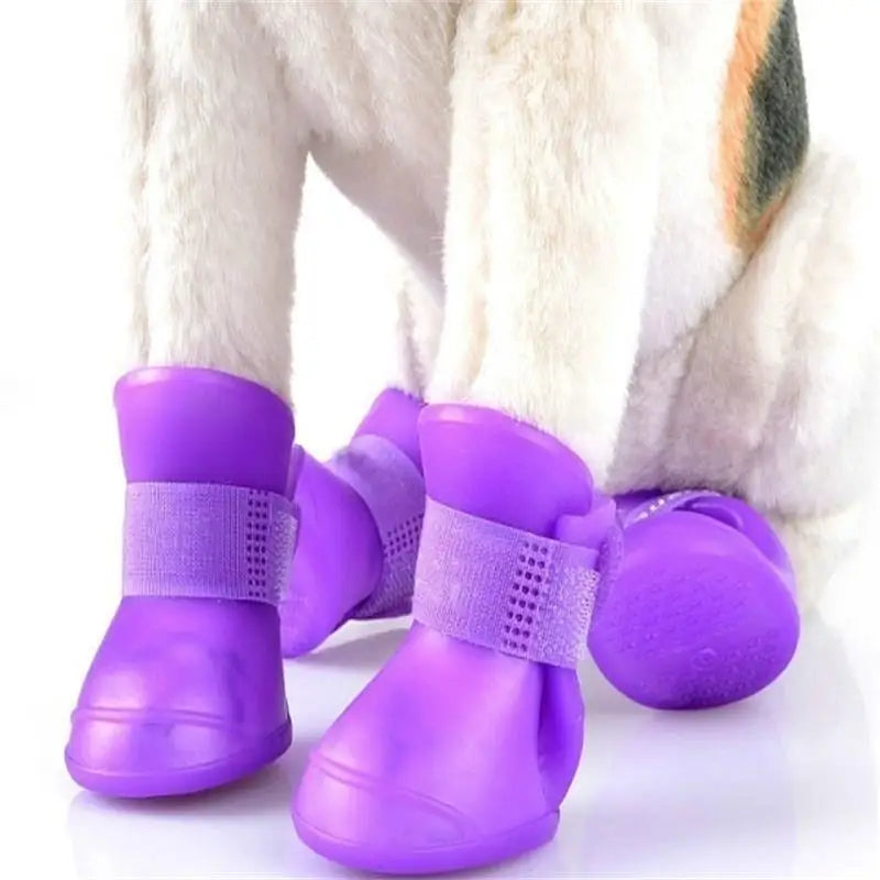 Green and Purple 4pcs/Set Small Pet Dog Rain Shoes Anti Slip Waterproof Puppy Cat Shoe Rubber Boots for Outdoor Footwear Socks