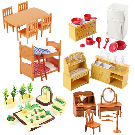 Forest Animal Family Dollhouse Furniture 1/12 Miniature Toys Girl Dolls Accessories Bedroom Bathroom Dollhouse Kit For Dolls