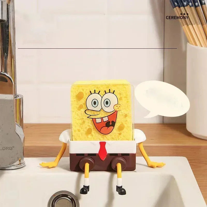 SpongeBob SquarePants Dish Washing Brush Sponge Kitchen Supplies Drain Rack Cleaning Dishes Brushes Reusable Scrub Scouring Pad