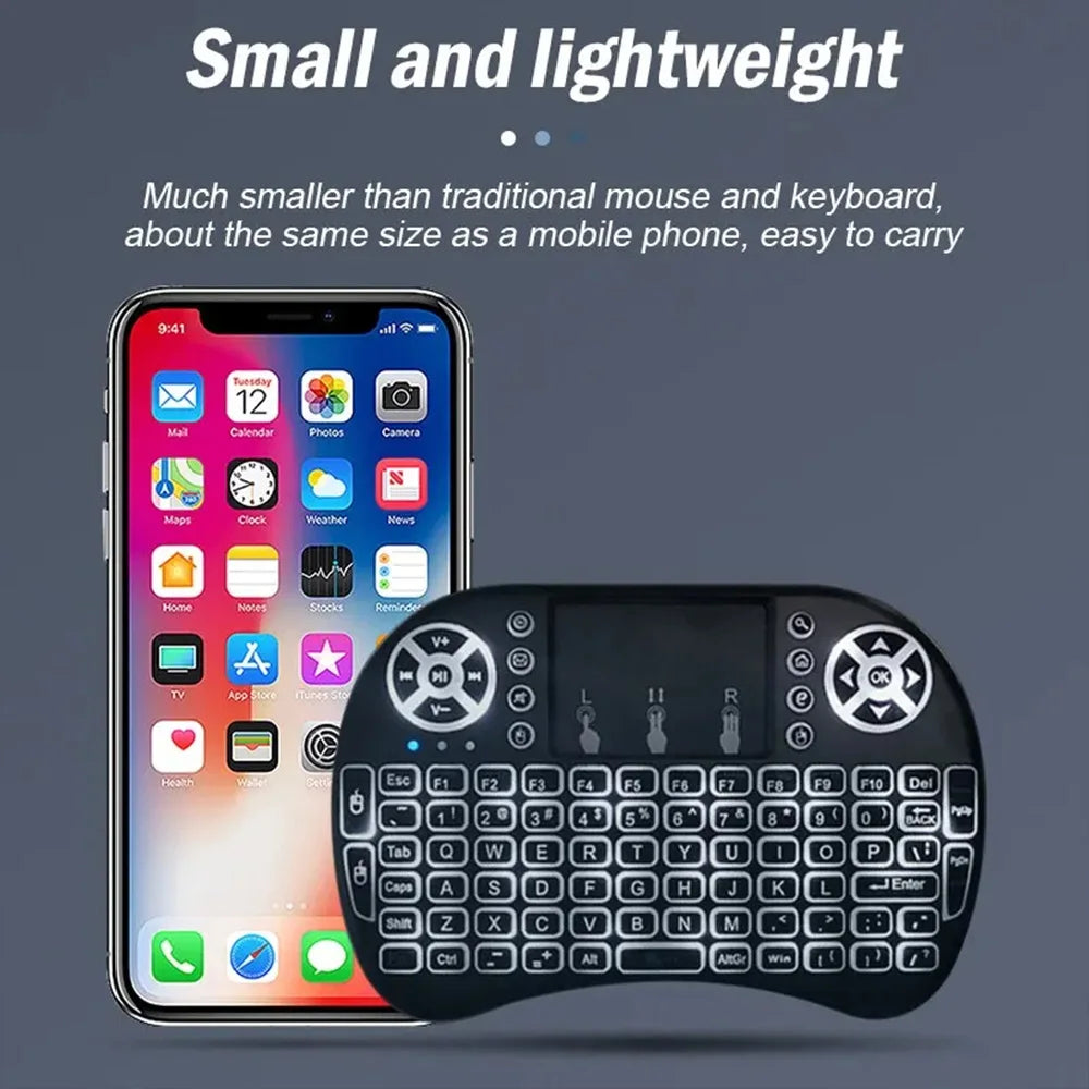 I8 Mini Wireless Keyboard 7 Color Backlit Russian French Spanish Portuguese Arabic 2.4G Air Mouse Remote for Android TV Box PC