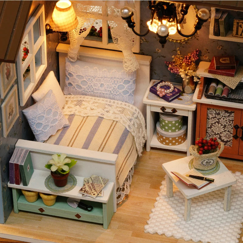 DIY Miniature Doll House Building Assembly House Toy Bedroom Decorations With Furniture Wooden Craft Toy Birthday Gift Dollhouse