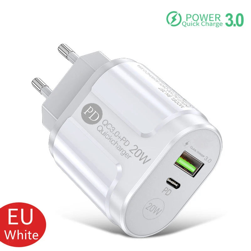 USB Charger Quick Charge QC4.0 3.0 For iPhone Xiaomi Oneplus 40W EU/US/UK Plug Fast Phone Adapter Portable Type C Wall Charger