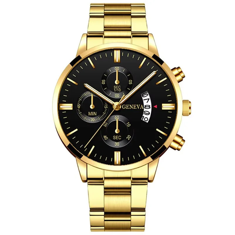 2023 Fashion Men Gold Stainless Steel Watch Luxury Calendar Quartz Wrist Watch Mens Business Watches for Man Clock Reloj Hombre