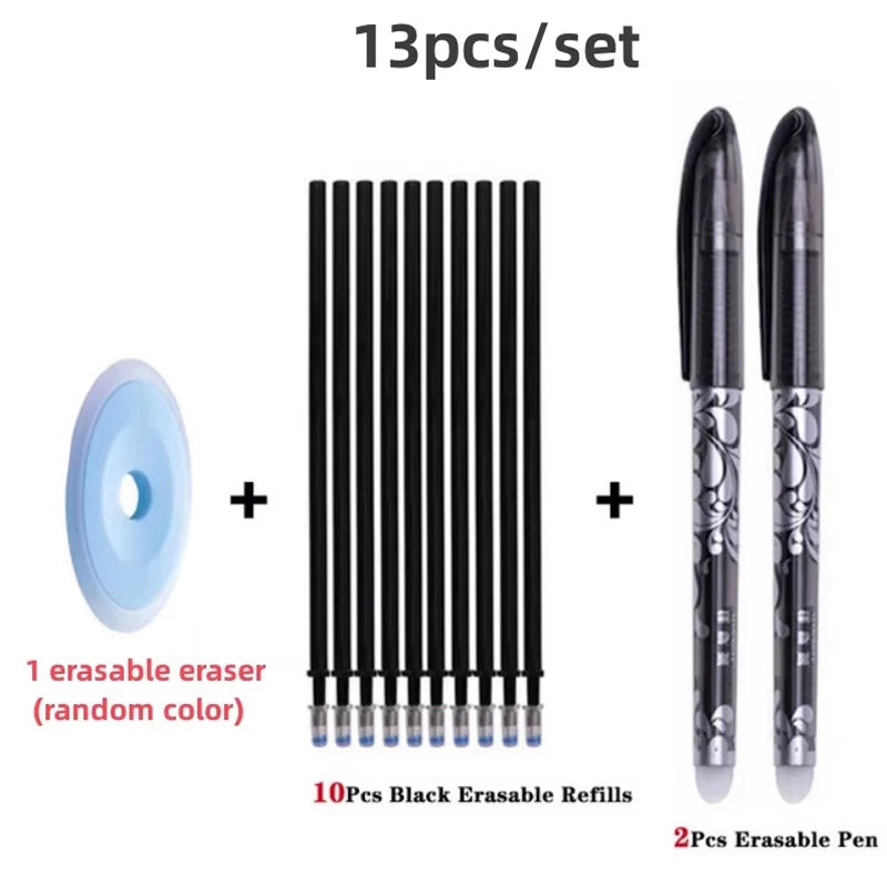 13pcs/set Erasable Gel Pen Set, 0.5mm Nib with Blue-Black Ink, Refillable Gel Pens, Ideal for School and Office Supplies