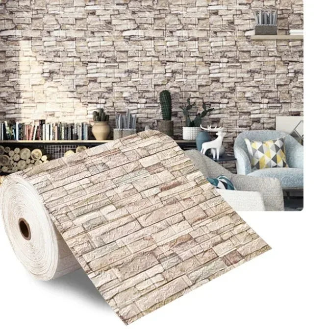 3D Self-Adhesive Wallpaper Continuous Waterproof Brick Wall Stickers Living Room Bedroom Children's Room Home Decoration