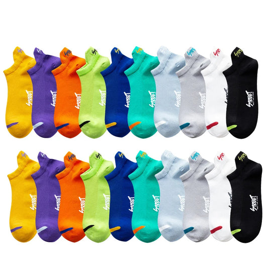 5/10/20 Pairs Bright Color Ankle No Show Socks Men Breathable Street Fashion Sport Deodorant Invisible Travel Running Socks