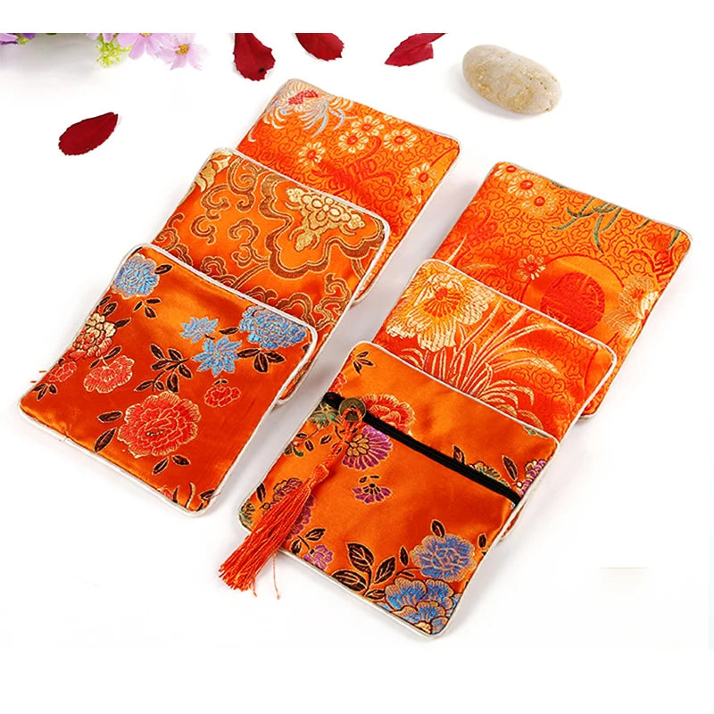 Zipper Tassel Jewelry Storage Bag Jewelry Bag Embroidered Small Cloth Bag Brocade Box Buddha Bead Bag Bracelet Lucky Bag