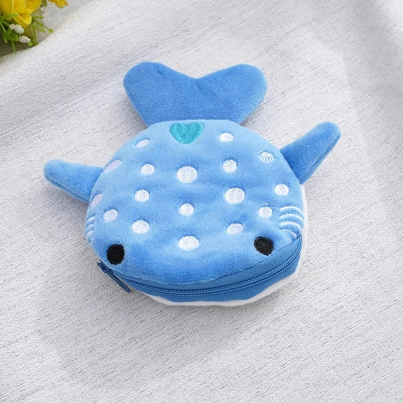 Cartoon Cute Whale Shark Coin Purse Kawaii Wallet Portable Plush Coin Bag Key Earphone Coin Storage Pouch Zipper Bag Kids Gift