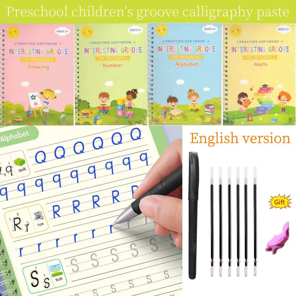 Montessori Writing Practice Book for Kids Learn Letters Numbers Calligraphy with Groove Magic Exercises Ideal Handwriting Skills