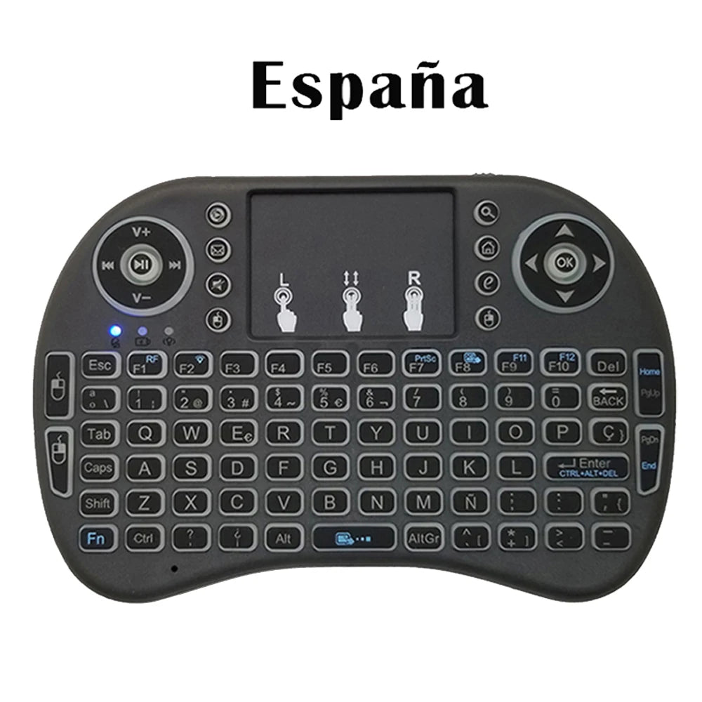 I8 Mini Wireless Keyboard 7 Color Backlit Russian French Spanish Portuguese Arabic 2.4G Air Mouse Remote for Android TV Box PC