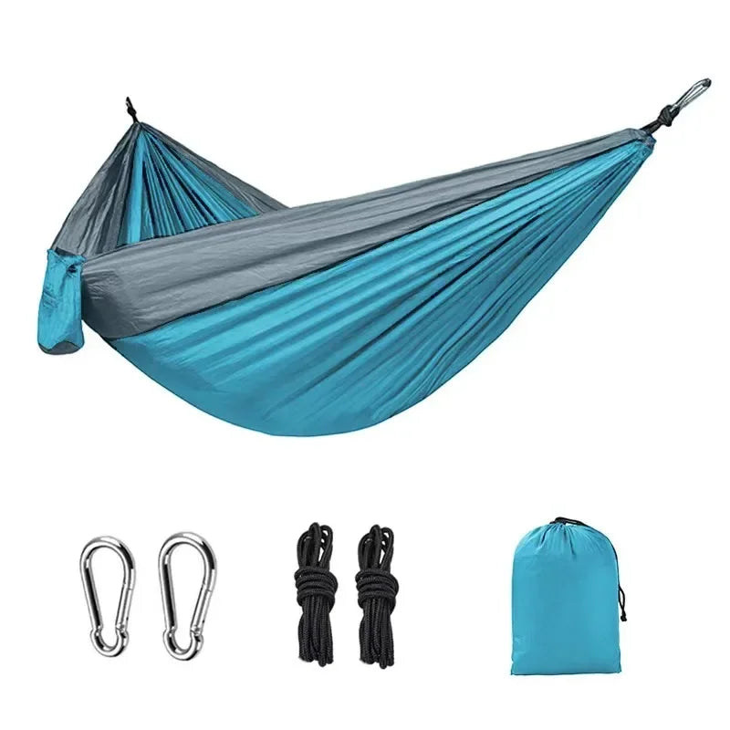 Outdoor Single Person Camping Hammock With Nylon Color Matching Hammock High Strength Parachute Fabric Portable Hanging Bed