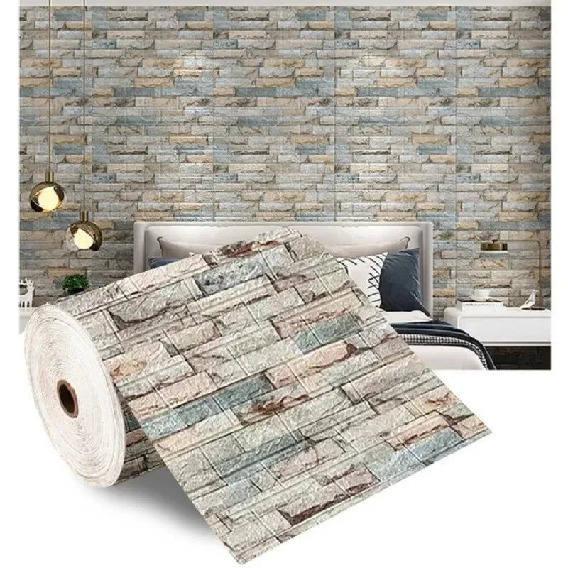 3D Self-Adhesive Wallpaper Continuous Waterproof Brick Wall Stickers Living Room Bedroom Children's Room Home Decoration