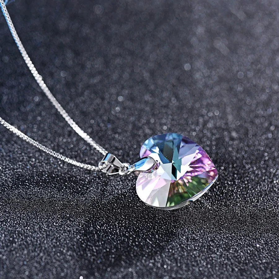 Fashion Simple Rainbow 14mm Heart Pendant Necklaces Drop Earrings Jewelry Sets For Women Mothers Day Birthday Gifts