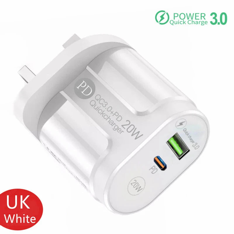 USB Charger Quick Charge QC4.0 3.0 For iPhone Xiaomi Oneplus 40W EU/US/UK Plug Fast Phone Adapter Portable Type C Wall Charger