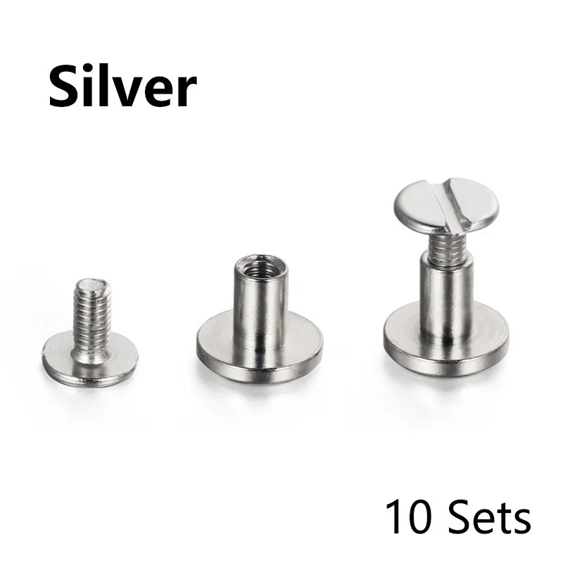 10Sets Metal Solid Screw Nail Rivet Double Curved Head Belt Strap Rivets Book Screws for Luggage Leather Craft Clothes Shoes Bag