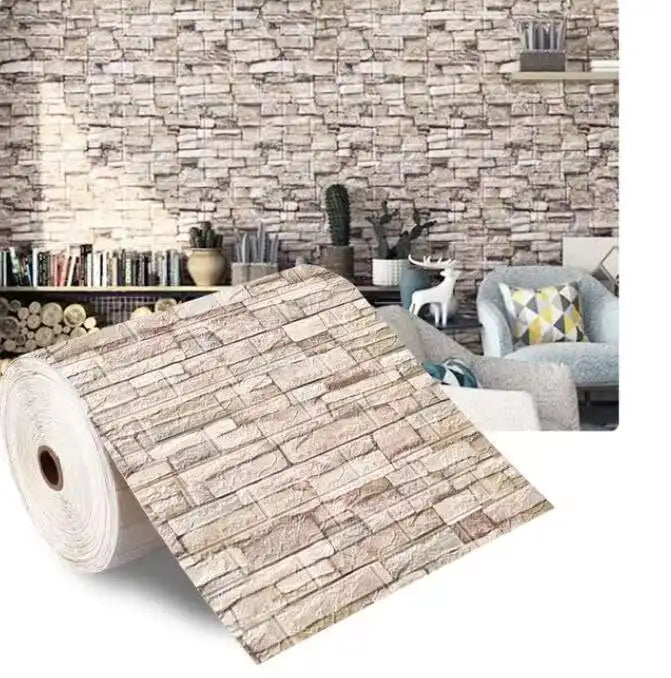 3D Wall Sticker 70cmx2m Continuous Retro Imitation Brick Wallpaper Self Adhesive Waterproof Wallcovering Living Room Wall Decor