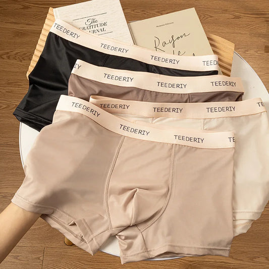 New Small Fragrant Solid Color Ice Silk Men's Underwear Mid Waist Skin friendly Breathable Men's Flat Pants