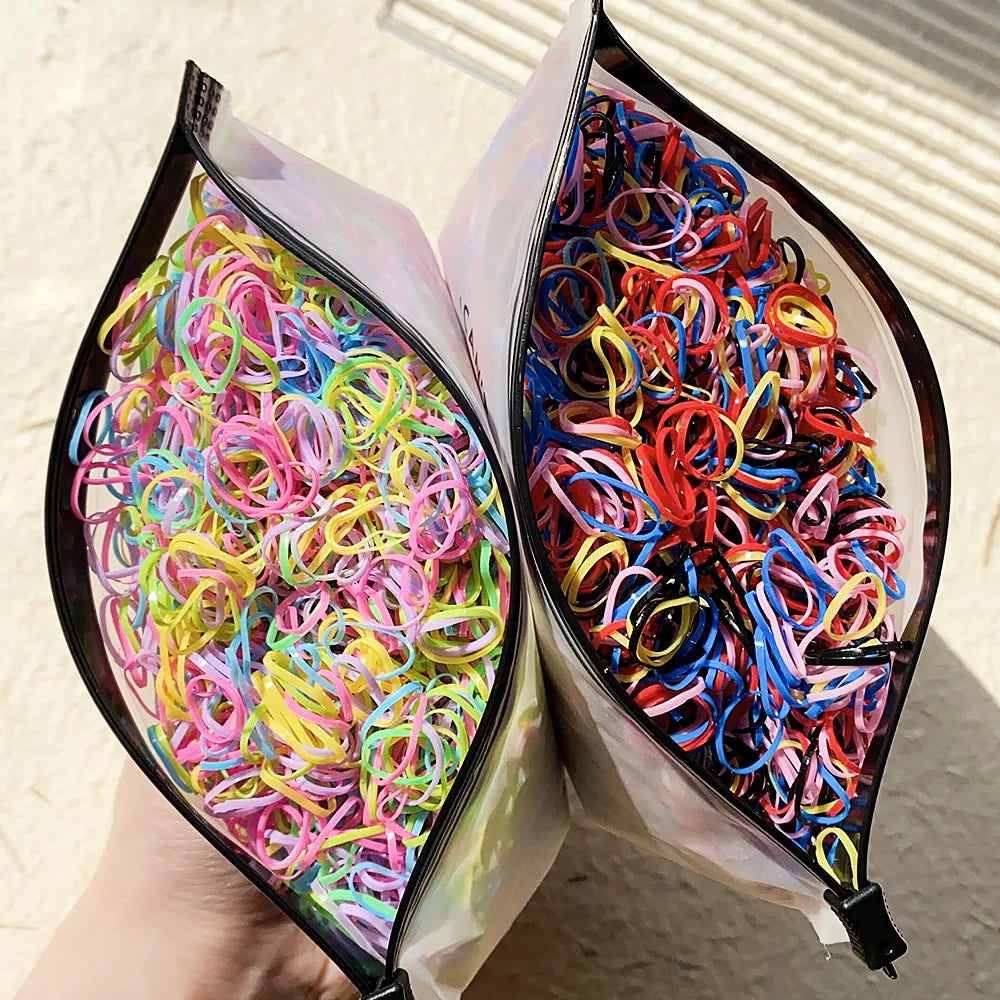 1000Pcs/bag Colorful Small Disposable Hair Bands Scrunchie Girls Elastic Rubber Band Ponytail Hair Ties Holder Hair Accessories