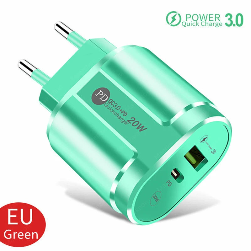 USB Charger Quick Charge QC4.0 3.0 For iPhone Xiaomi Oneplus 40W EU/US/UK Plug Fast Phone Adapter Portable Type C Wall Charger