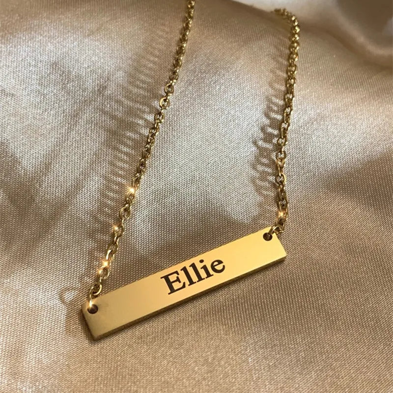 Engraved 14K Gold Bar Necklace Dainty Jewelry Nameplate Stainless Steel Necklace Personalized Bridesmaid Gift Mothers' Day Gift