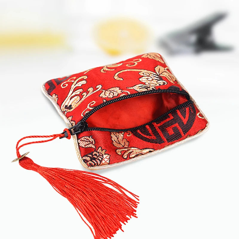 Zipper Tassel Jewelry Storage Bag Jewelry Bag Embroidered Small Cloth Bag Brocade Box Buddha Bead Bag Bracelet Lucky Bag