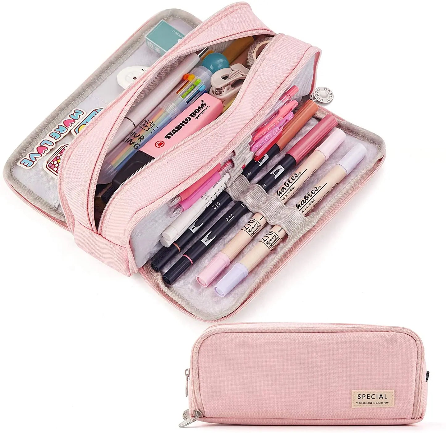 Large Capacity Pencil Case 3 Compartment Canvas for Students Box Office Student Pen Bag Stationery Back to School Supplies