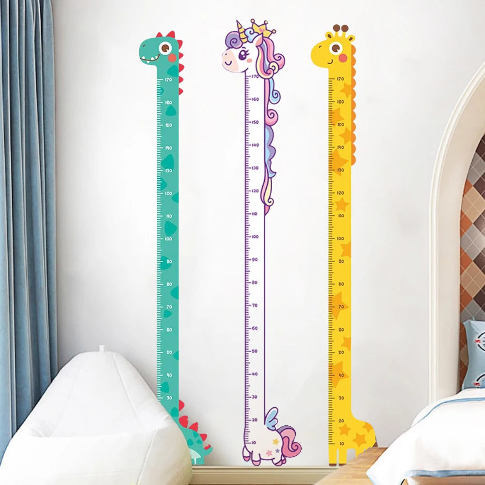 Cute Cartoon Height Sticker Unicorn Dinosaur Giraffe Wall Height Measuring Ruler Stickers For Kids Room Kindergarten Decor