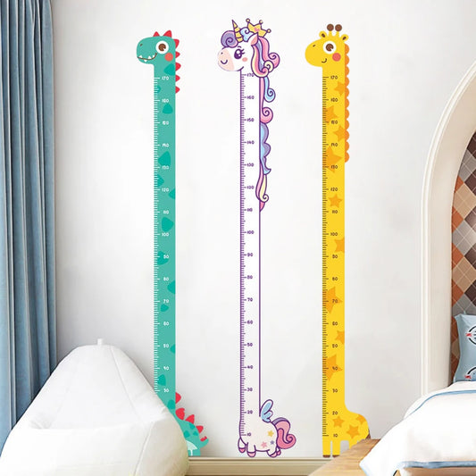 Cute Cartoon Height Sticker Unicorn Dinosaur Giraffe Wall Height Measuring Ruler Stickers For Kids Room Kindergarten Decor