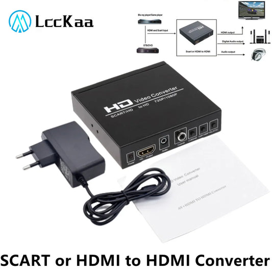 SCART or HDMI to HDMI-compatible Video Adapter Converter HD Video Converter for HDTV Sky Box STB Plug for HD TV DVD PC Laptop